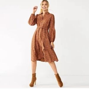 Nine West Leopard Print Shirt Dress XL | Boho Chic Button Down Midi |  Neutral